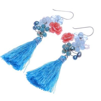 Alternate image for Chalcedony and Cultured Pearl Dangle Earrings Candy Bouquet in Blue