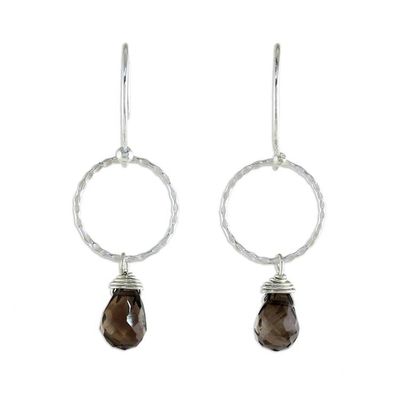 Alternate image for Handcrafted Sterling Silver and Smoky Quartz Earrings Mystic Solo