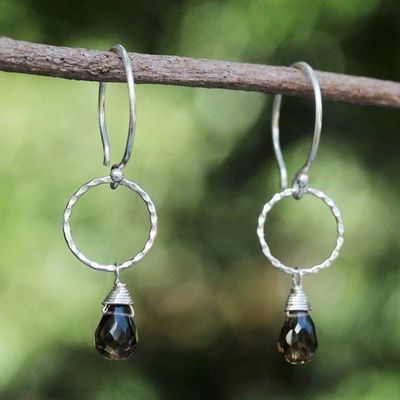 Alternate image for Handcrafted Sterling Silver and Smoky Quartz Earrings Mystic Solo