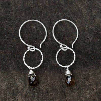 Alternate image for Handcrafted Sterling Silver and Smoky Quartz Earrings Mystic Solo