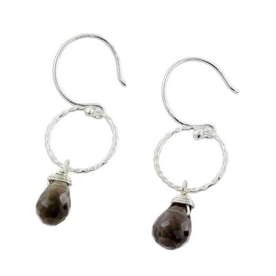 Alternate image for Handcrafted Sterling Silver and Smoky Quartz Earrings Mystic Solo