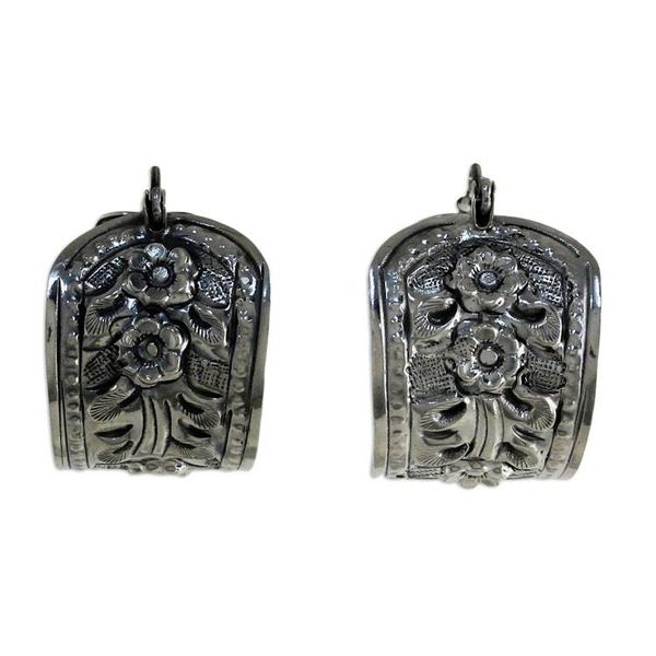 Alternate image for 925 Sterling Silver Floral Hoop Earrings from Thailand Hanging Jasmine