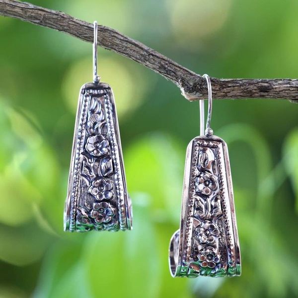 Alternate image for 925 Sterling Silver Floral Drop Earrings from Thailand Hanging Jasmine