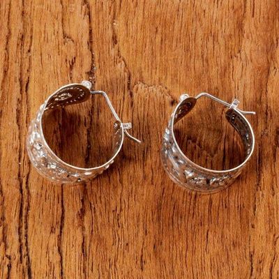 Alternate image for 925 Sterling Silver Floral Hoop Earrings from Thailand Hanging Jasmine