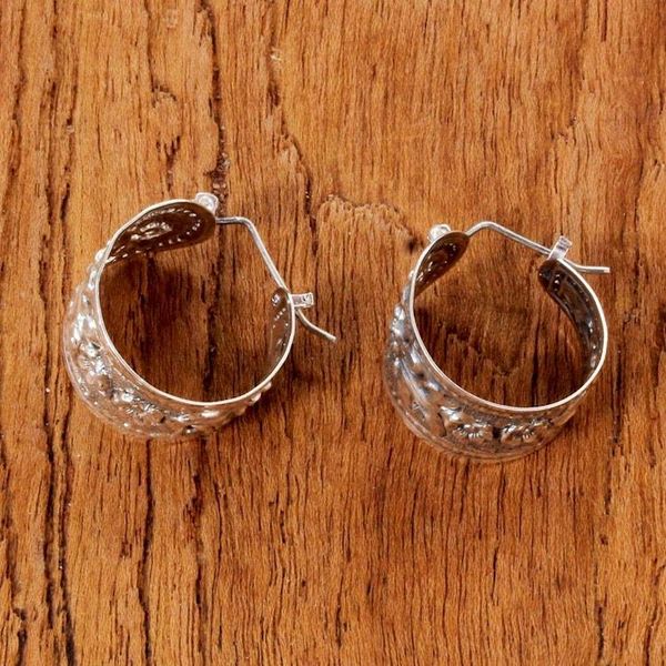 Alternate image for 925 Sterling Silver Floral Hoop Earrings from Thailand Hanging Jasmine