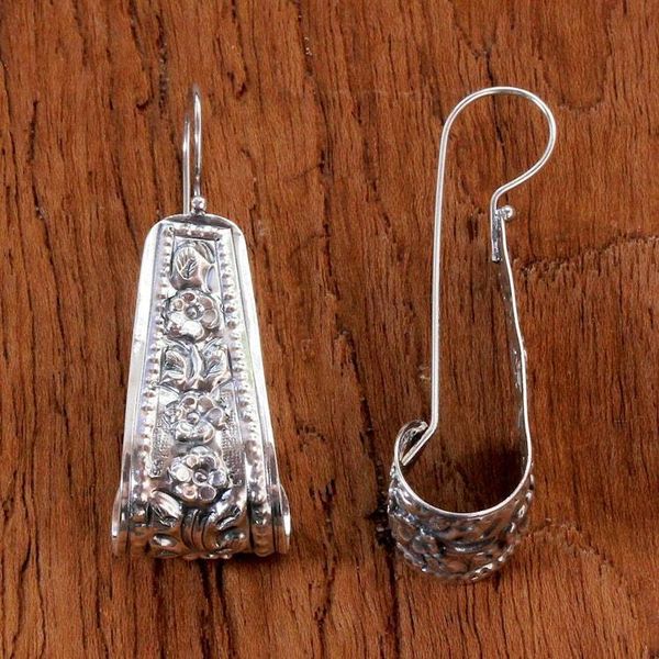 Alternate image for 925 Sterling Silver Floral Drop Earrings from Thailand Hanging Jasmine
