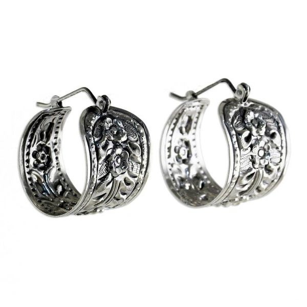 Alternate image for 925 Sterling Silver Floral Hoop Earrings from Thailand Hanging Jasmine