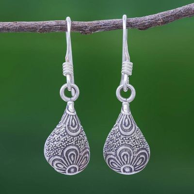 Primary image for 950 Silver Handmade Floral Droplet Dangle Earrings Flower Drop