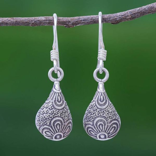 Alternate image for 950 Silver Handmade Floral Droplet Dangle Earrings Flower Drop