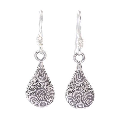 Alternate image for 950 Silver Handmade Floral Droplet Dangle Earrings Flower Drop