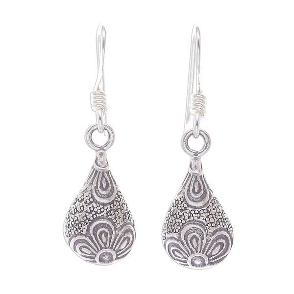 Alternate image for 950 Silver Handmade Floral Droplet Dangle Earrings Flower Drop