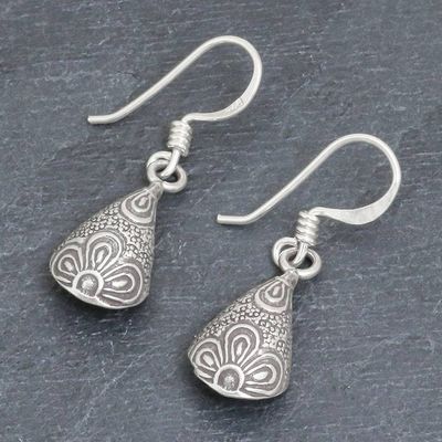 Alternate image for 950 Silver Handmade Floral Droplet Dangle Earrings Flower Drop