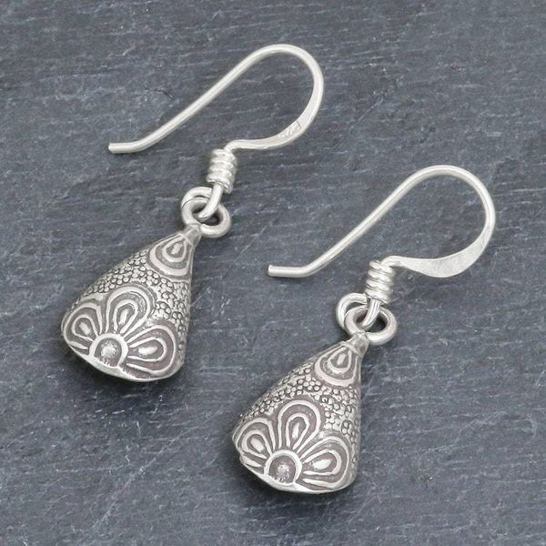 Alternate image for 950 Silver Handmade Floral Droplet Dangle Earrings Flower Drop