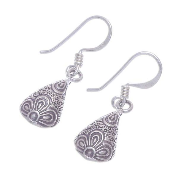 Alternate image for 950 Silver Handmade Floral Droplet Dangle Earrings Flower Drop