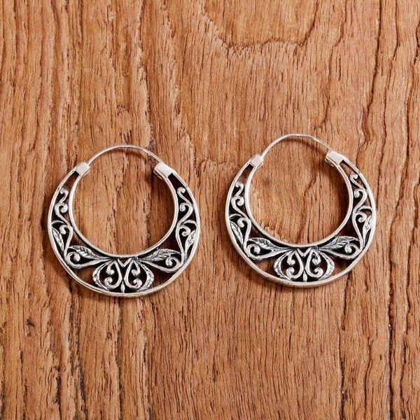Alternate image for Sterling Silver Leaf Motif Hoop Earrings from Thailand Leafy Spring