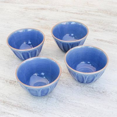 Alternate image for Blue Ceramic Bowls from Thailand Set of 4 Simple Thai