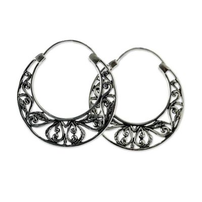 Alternate image for Sterling Silver Leaf Motif Hoop Earrings from Thailand Leafy Spring