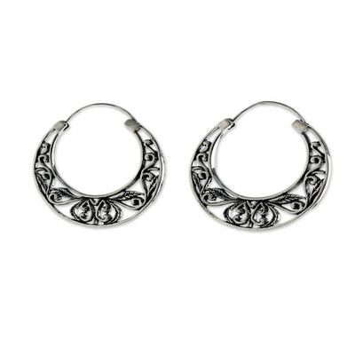 Alternate image for Sterling Silver Leaf Motif Hoop Earrings from Thailand Leafy Spring