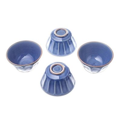 Alternate image for Blue Ceramic Bowls from Thailand Set of 4 Simple Thai