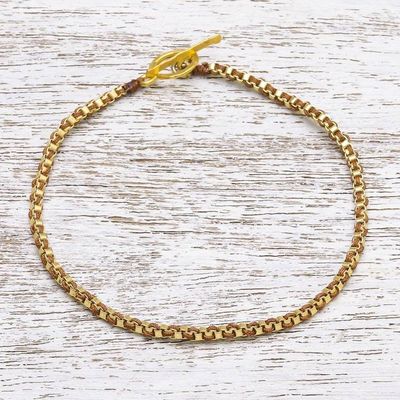 Alternate image for Gold Plated Brass Chain Bracelet in Brown from Thailand Golden Day in Brown
