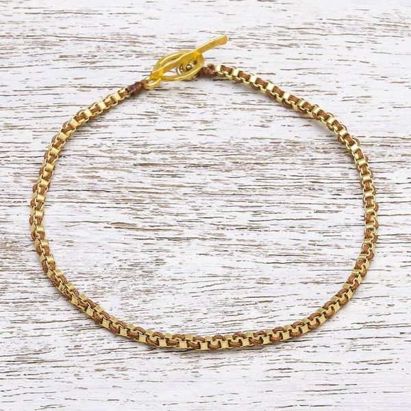 Alternate image for Gold Plated Brass Chain Bracelet in Brown from Thailand Golden Day in Brown