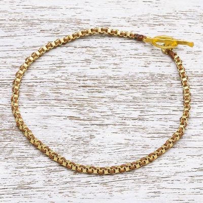 Alternate image for Gold Plated Brass Chain Bracelet in Brown from Thailand Golden Day in Brown