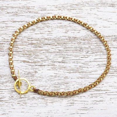 Alternate image for Gold Plated Brass Chain Bracelet in Brown from Thailand Golden Day in Brown