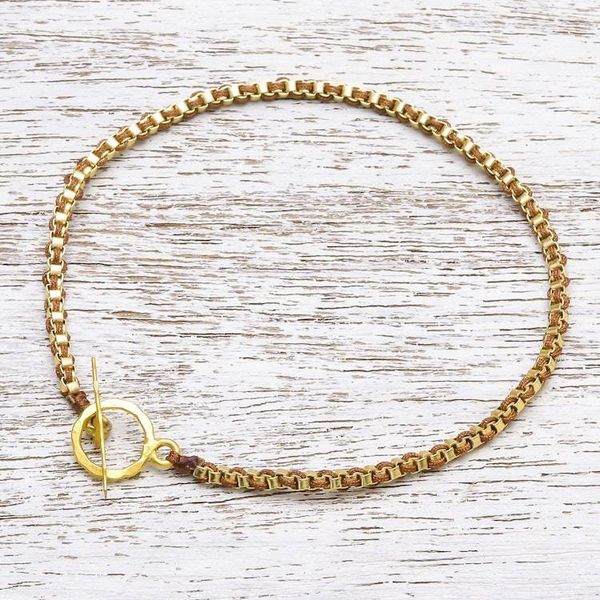 Alternate image for Gold Plated Brass Chain Bracelet in Brown from Thailand Golden Day in Brown