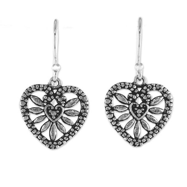Alternate image for Heart Shaped Sterling Silver Dangle Earrings from Thailand Heart Blooms