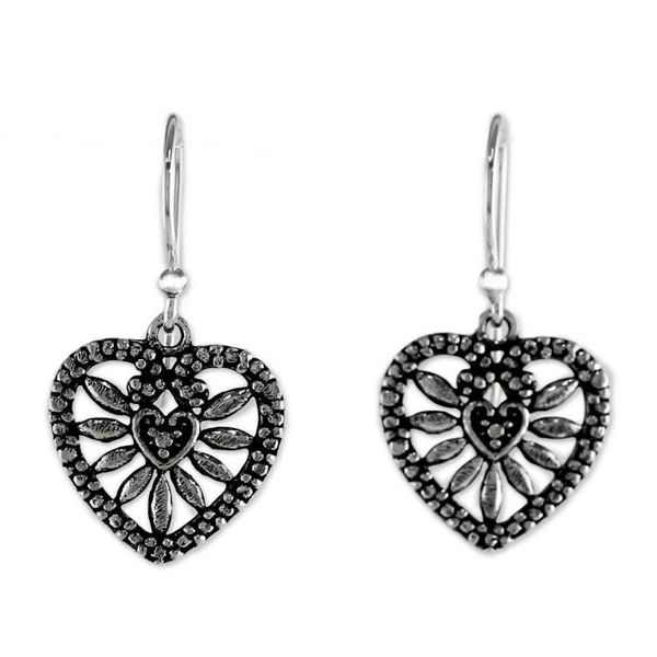 Alternate image for Heart Shaped Sterling Silver Dangle Earrings from Thailand Heart Blooms