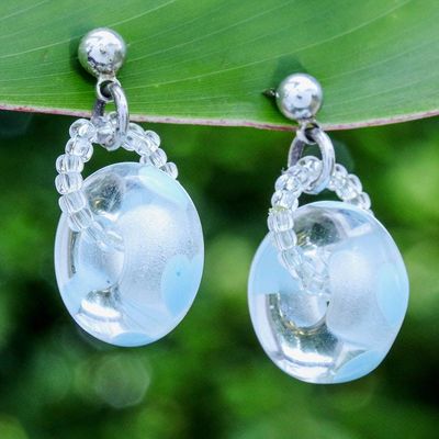Primary image for Heart-Themed Crystal-Clear and Blue Blown Glass Earrings Crystal-Clear Love