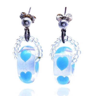 Alternate image for Heart-Themed Crystal-Clear and Blue Blown Glass Earrings Crystal-Clear Love
