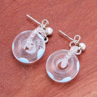 Alternate image for Heart-Themed Crystal-Clear and Blue Blown Glass Earrings Crystal-Clear Love