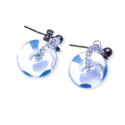 Alternate image for Heart-Themed Crystal-Clear and Blue Blown Glass Earrings Crystal-Clear Love