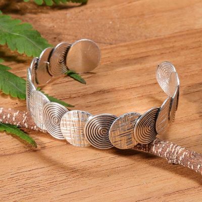 Alternate image for Folk Art-Themed Sterling Silver Cuff Bracelet from Thailand Enchanted Fortune