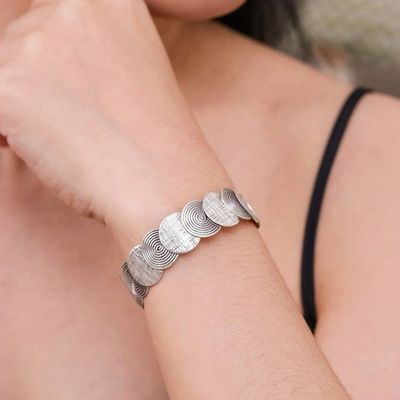 Alternate image for Folk Art-Themed Sterling Silver Cuff Bracelet from Thailand Enchanted Fortune