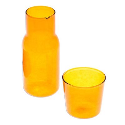 Alternate image for Handblown Clear Orange Pitcher and Rocks Glass Set Victorious Elixir