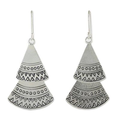 Alternate image for Karen Silver Fan-Shaped Dangle Earrings from Thailand Shining Fans