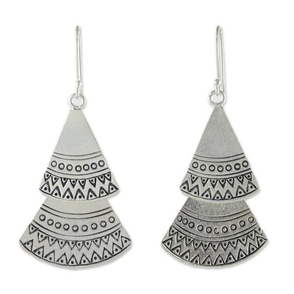 Alternate image for Karen Silver Fan-Shaped Dangle Earrings from Thailand Shining Fans