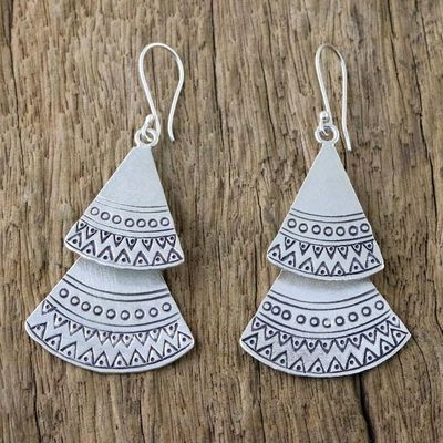 Alternate image for Karen Silver Fan-Shaped Dangle Earrings from Thailand Shining Fans