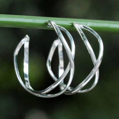 Primary image for Sterling Silver Twisting Half-Hoop Earrings from Thailand Dancing Shine