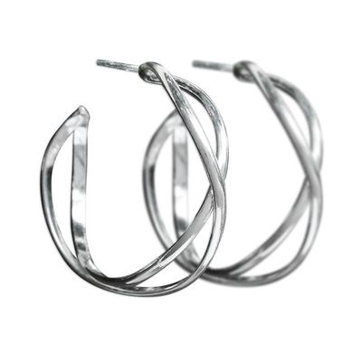 Alternate image for Sterling Silver Twisting Half-Hoop Earrings from Thailand Dancing Shine