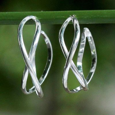 Alternate image for Sterling Silver Twisting Half-Hoop Earrings from Thailand Dancing Shine