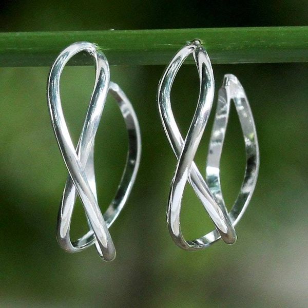 Alternate image for Sterling Silver Twisting Half-Hoop Earrings from Thailand Dancing Shine