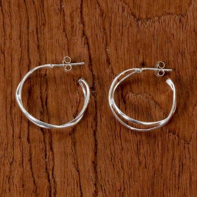 Alternate image for Sterling Silver Twisting Half-Hoop Earrings from Thailand Dancing Shine