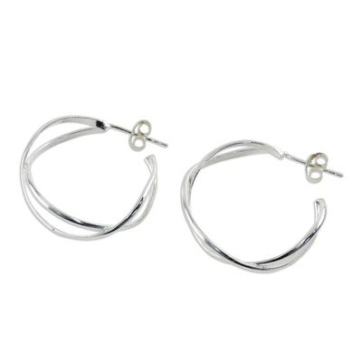 Alternate image for Sterling Silver Twisting Half-Hoop Earrings from Thailand Dancing Shine