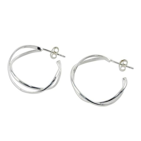 Alternate image for Sterling Silver Twisting Half-Hoop Earrings from Thailand Dancing Shine