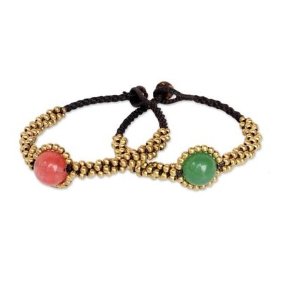 Alternate image for Beaded Brass and Quartz Bracelets Pair Planet Spring