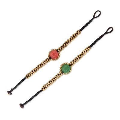 Alternate image for Beaded Brass and Quartz Bracelets Pair Planet Spring