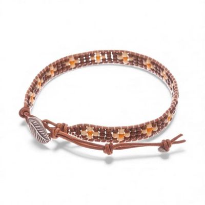 Alternate image for Earthy Palette Leather and Glass Beaded Leafy Wrap Bracelet Leafy Embrace
